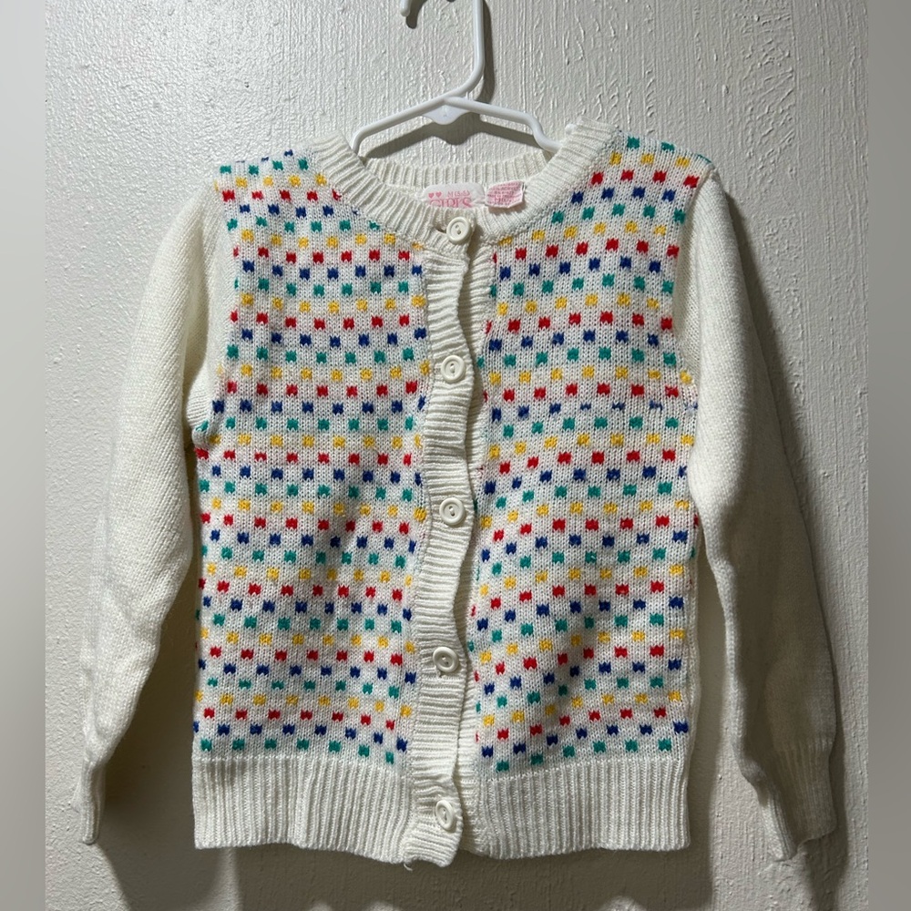 Vintage Little Girls Multicolored Button Up Cardigan Sweater Size M 80s 90s